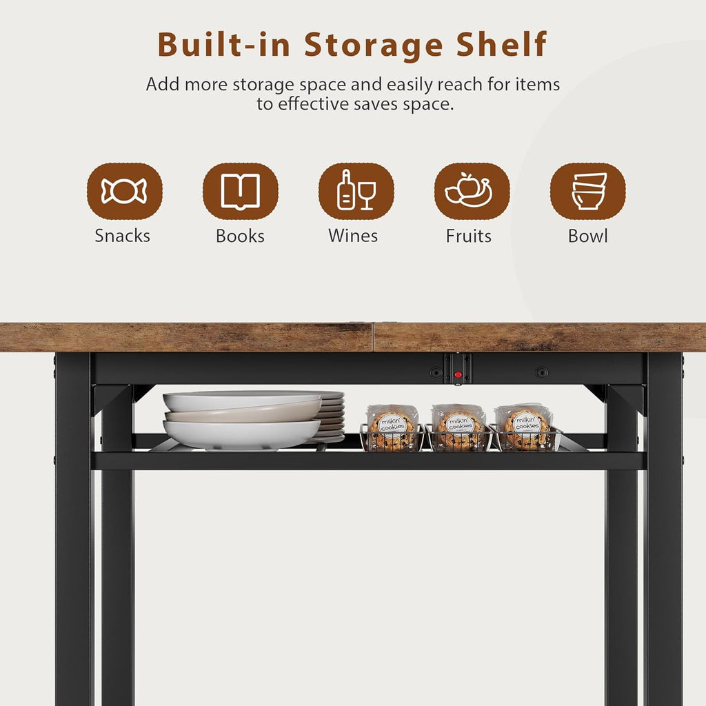 MapleGrace Extendable Dining Table Set for 4 with Built-in Shelf Rack Brown