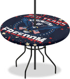 American Eagle Outdoor Round Tablecloth Waterproof Fitted Patio Table Cover with Zipper and Umbrella Hole Elastic Edge Wipeable Table Cloth for Garden Deck Fits 45-56 Inch Tables