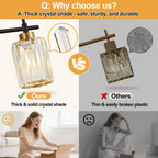 Modern Crystal Bathroom Vanity Light Fixtures, 2-Light Black and Gold Bathroom Wall Sconce Lighting for Over Mirror, Clear K9 Crystal Shades, E26 Base, Bulbs Not Included