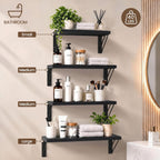 BAYKA Wall Mounted Black Floating Shelves for Wall (Set of 4, 16" Mixed)