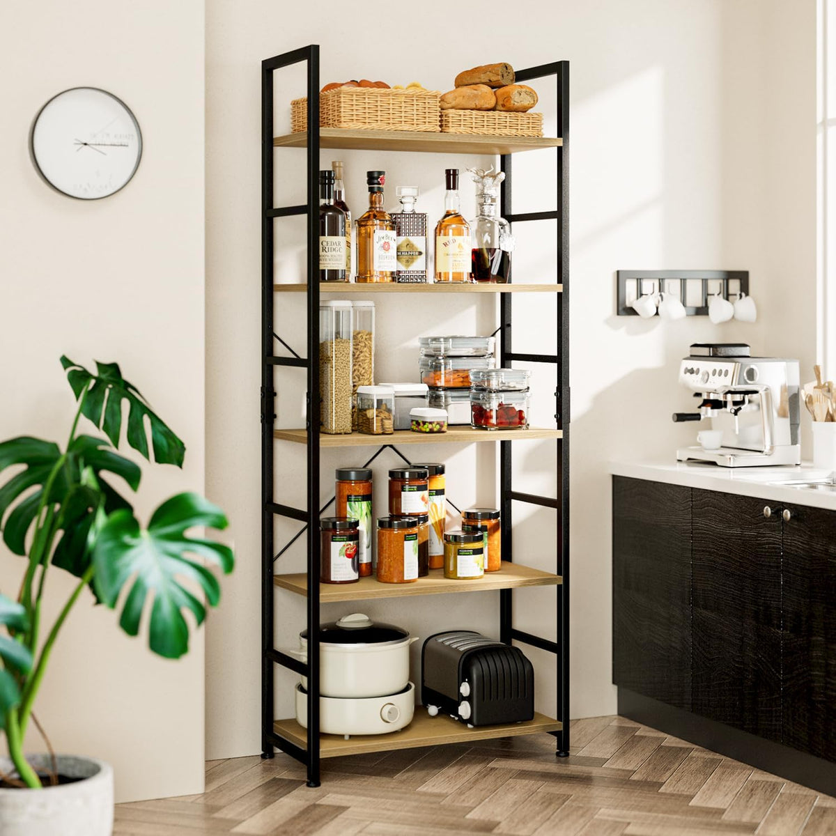 NUMENN 5 Tier Bookshelf, Tall Freestanding Open Storage Bookcase, Natural