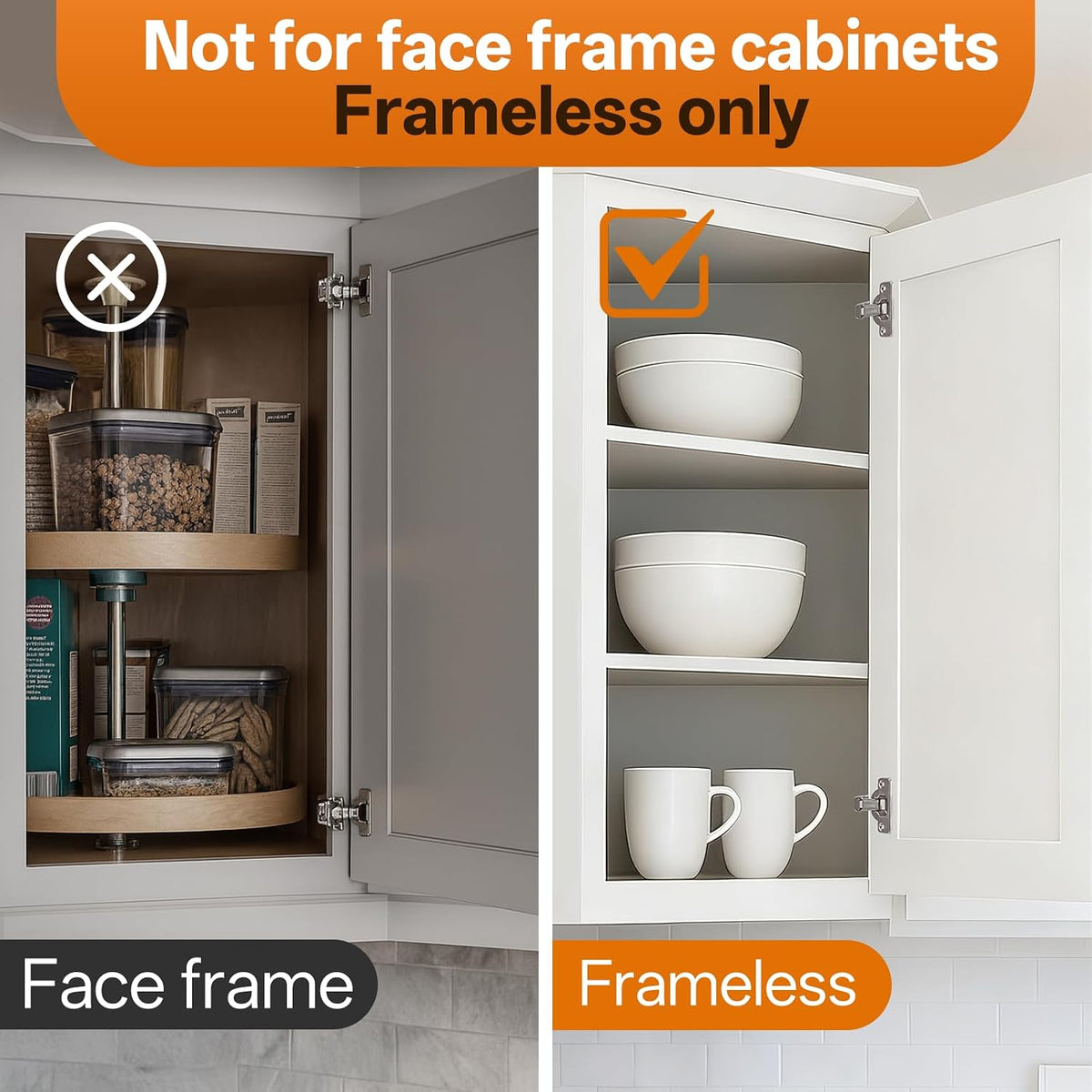 HBL' 2 Pack 45° Corner Cabinet Hinges, 45 Degree Angled Hinge Replacement for Diagonal Wall Cabinets, 35MM European Soft Close Hinges for Frameless Doors