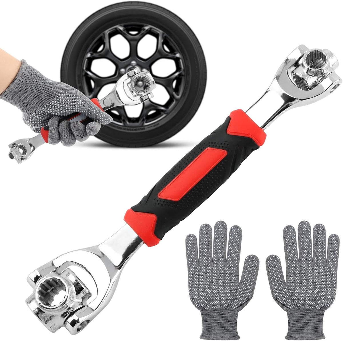 52 in 1 Universal Socket Wrench with Gloves, 360° Rotating Spanner
