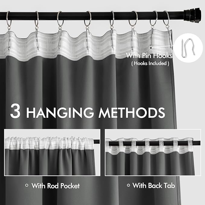 MIULEE Grey Back Tab Blackout Curtains 72 Inch Length 2 Panels Set - Image 3