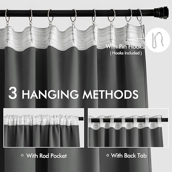 MIULEE Back Tab Grey Blackout Curtains 102 Inch Long 2 Panels Set - Image 3