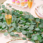 CQURE 8Pcs Eucalyptus Garland,Artificial Eucalyptus Leaves Table Greenery Garland Wreath Spring Vines for Wedding Party Table Bedroom Wall Room Decor