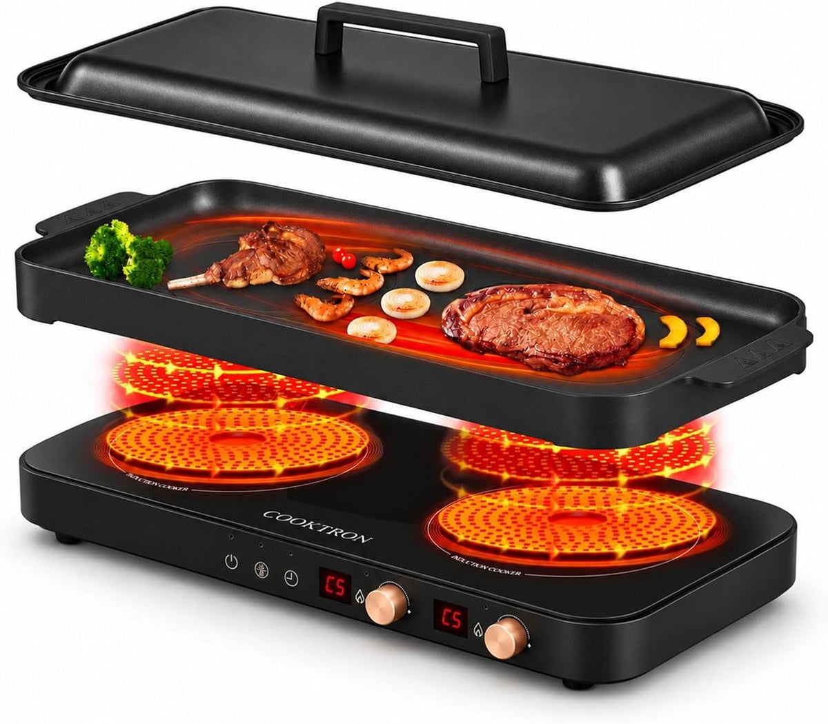 COOKTRON Portable Induction Cooktop 2 Burner, 1800W with Booster