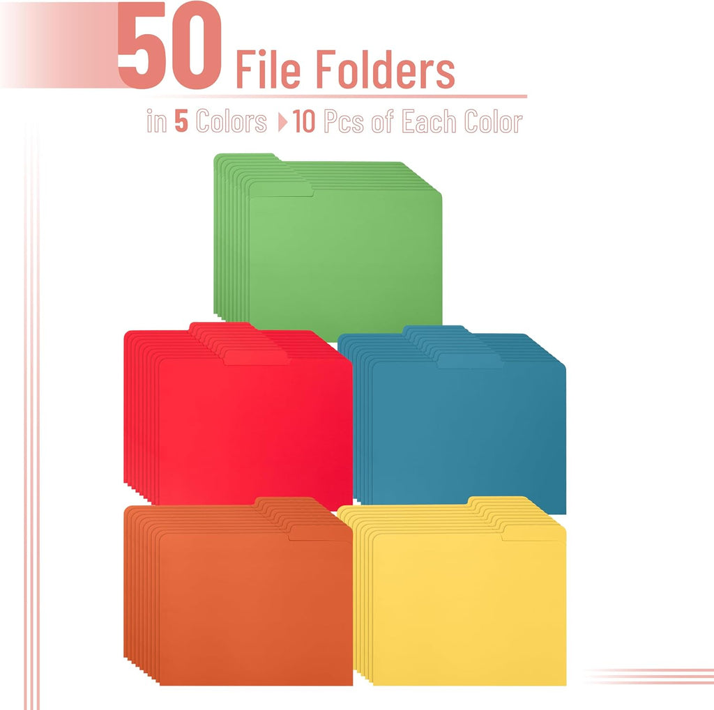 Mr. Pen- File Folders, 50 Pack, 1/3-Cut Tab, Vibrant Earthy Spectrum