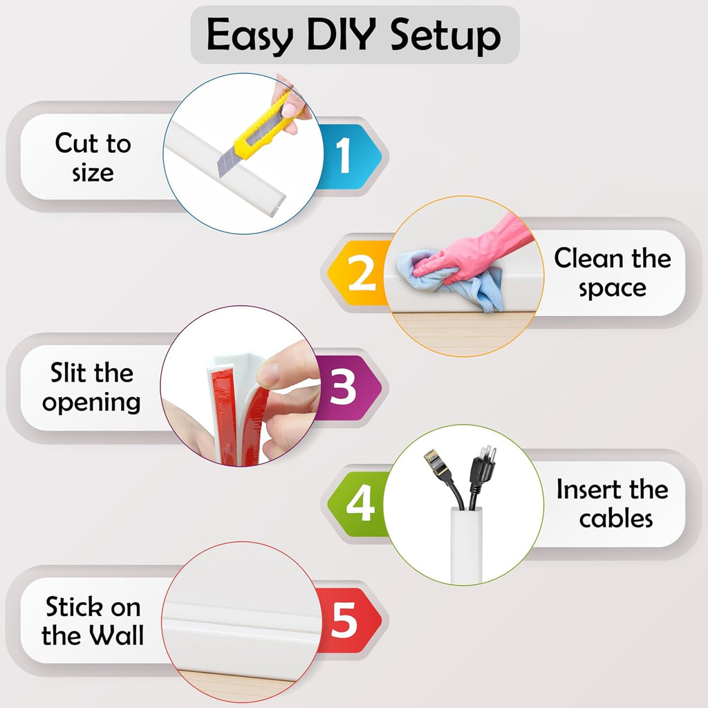 TV Cord Hider – Flexible Wall Cord Cover Slim Design Silicone Cable Raceway - Self Adhesive, Cut to Size Design for Hiding Wires on Wall - Clean Home Setup Cable Concealment (White 3 Feet)