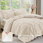 JOLLYVOGUE Queen Comforter Set 7 Pieces - Bed in a Bag Queen for All Season, Pintuck Bedding Comforter Sets with Comforter, Flat Sheet, Fitted Sheet and Pillowcases & Shams, Beige