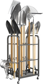 TORACK Garden Tool Organizer Stand with Wheels, Rakes Shovels Tools Stand