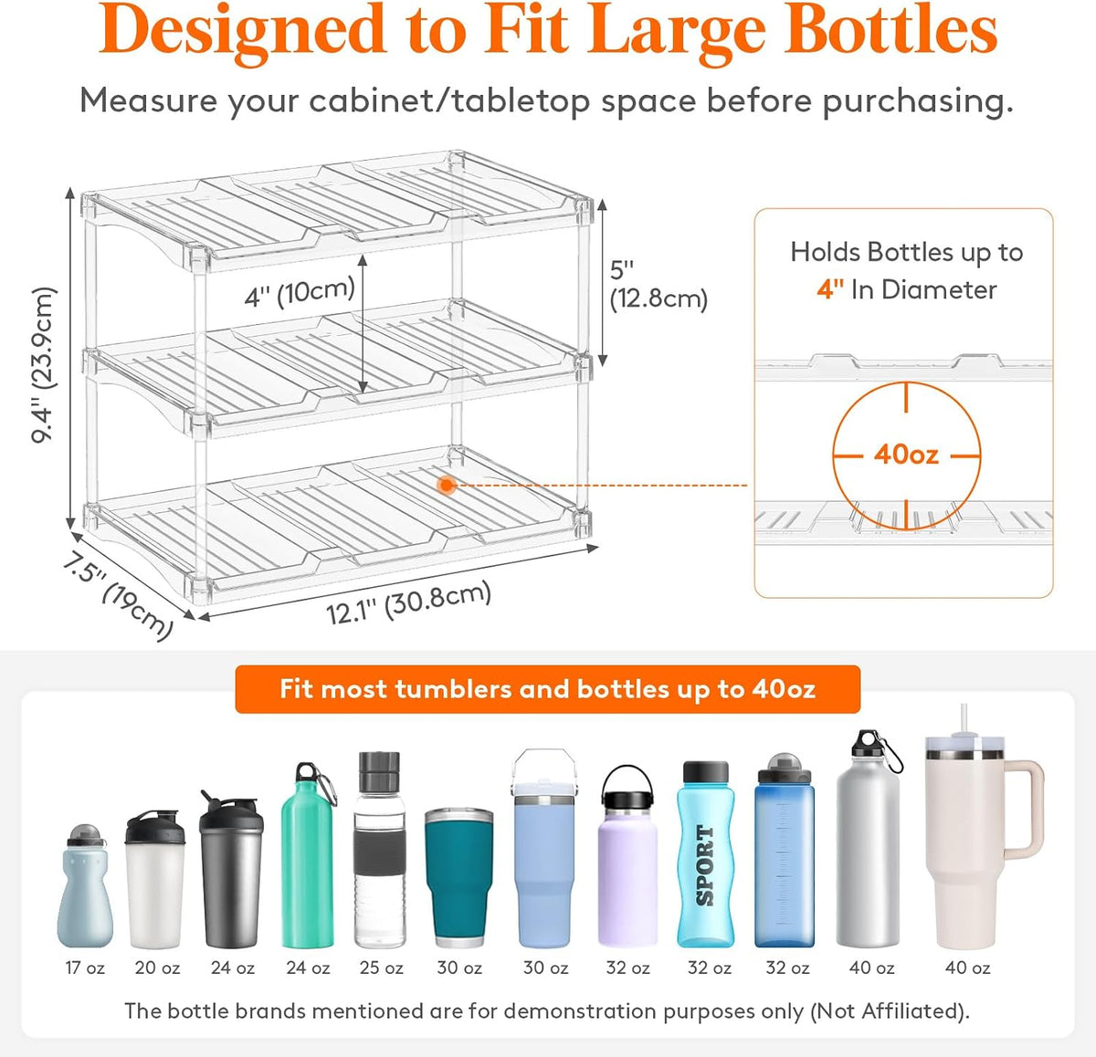 Lifewit Stackable Water Bottle Organizer, Clear Tumbler Holder for Cabinet