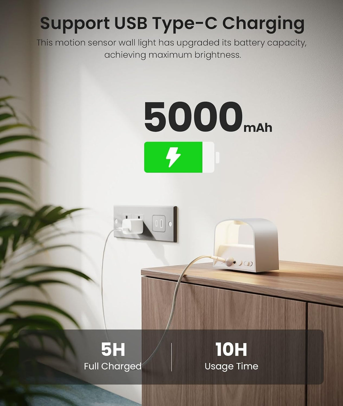 FULEN Motion Sensor Wall Light with Remote Control 3 Colors Wireless Wall Sconces LED Indoor Up and Down Wall Lamp 5000mAh Rechargeable Battery Powered Wall Lamps Brightness Adjustable, White 2 Pack