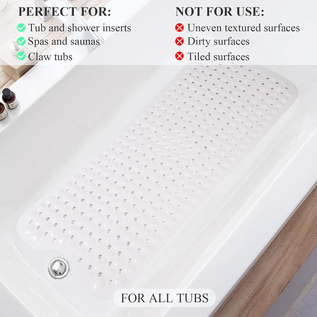 Baby Bath Mat Non Slip Extra Long Bathtub Mat for Kids 40 X 16 Inch - Eco Friendly Bath Tub Mat with 310 Big Suction Cups,Machine Washable Shower Mat (Khaki)
