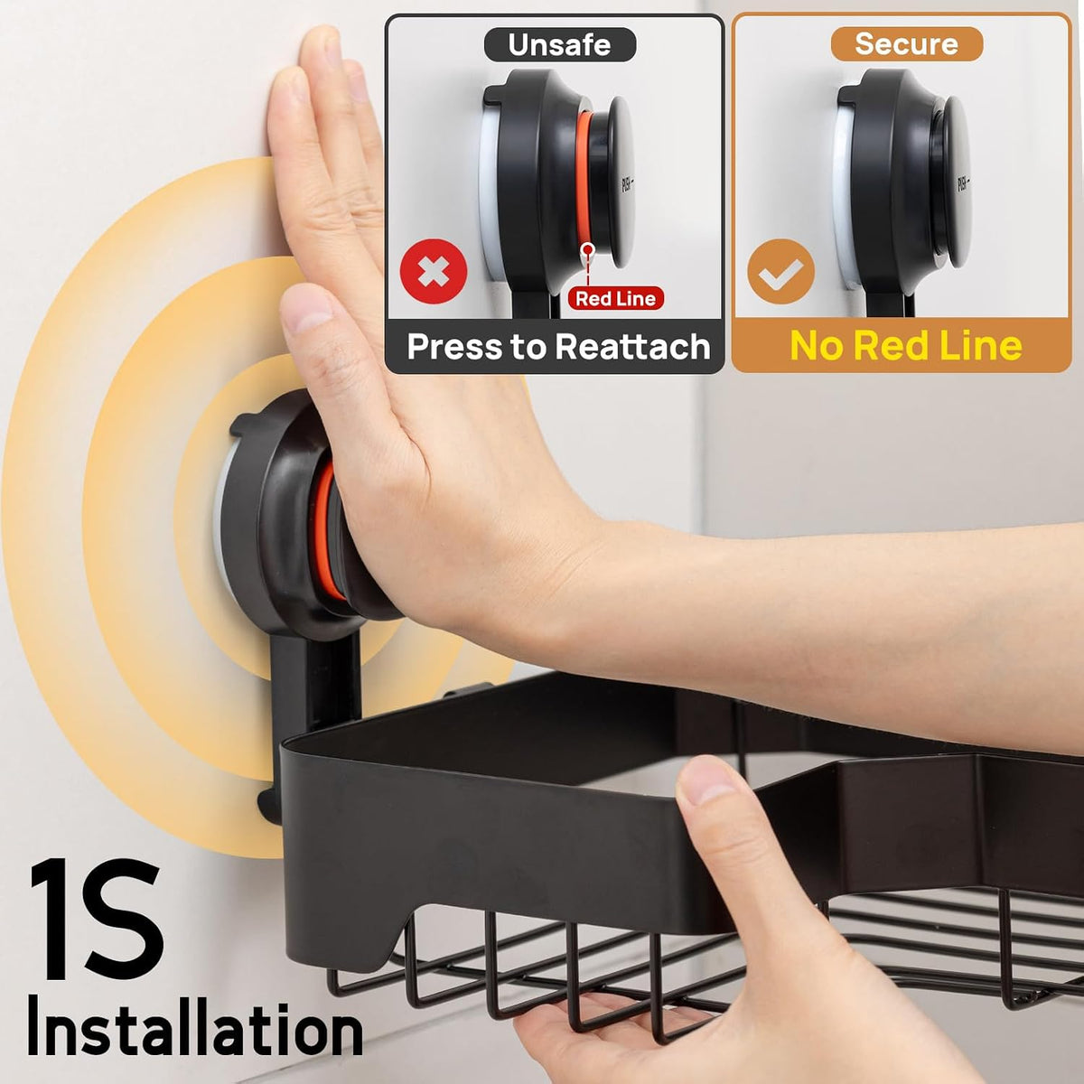 Corner Shower Caddy Suction Cup, Black Shower Organizer With Hooks