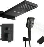 Waterfall Rainfall Shower Faucet Set, Matte Black