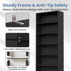DUMOS 6-Tier Bookcase, 63 Inch Tall Open Bookshelf, Modern Black