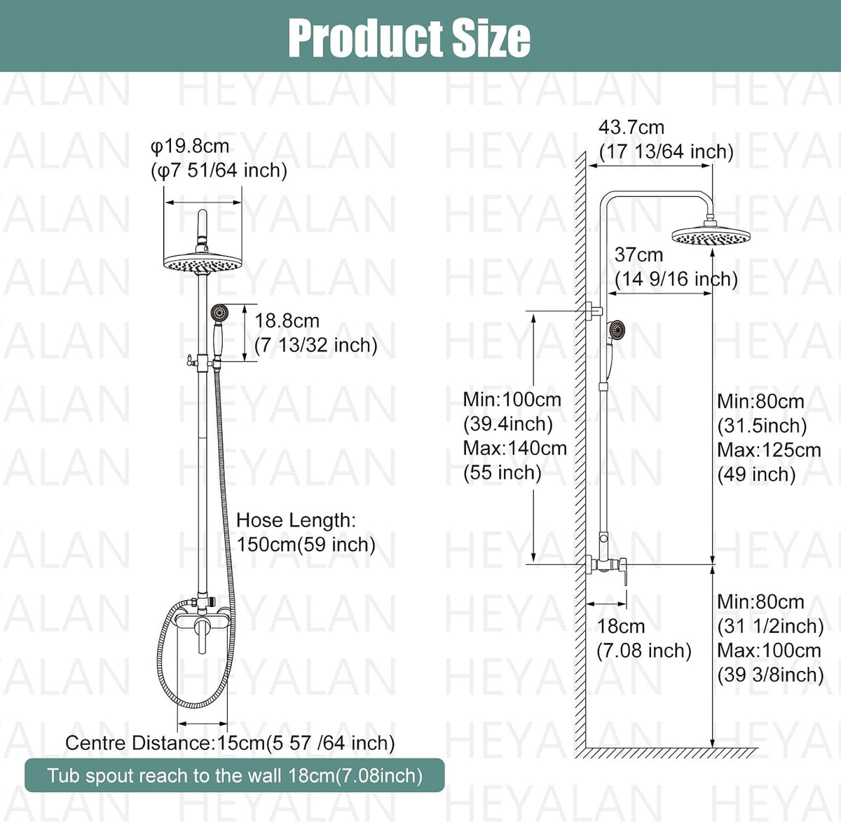 Heyalan Exposed Shower System, 8 Inch Rain Head, Handheld,Antique Brass