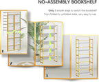 4NM No Assembly 5 Tier Folding Bookshelf Tall Storage Shelves Vintage Bookcase Standing Racks for Bedroom Living Room Home Office