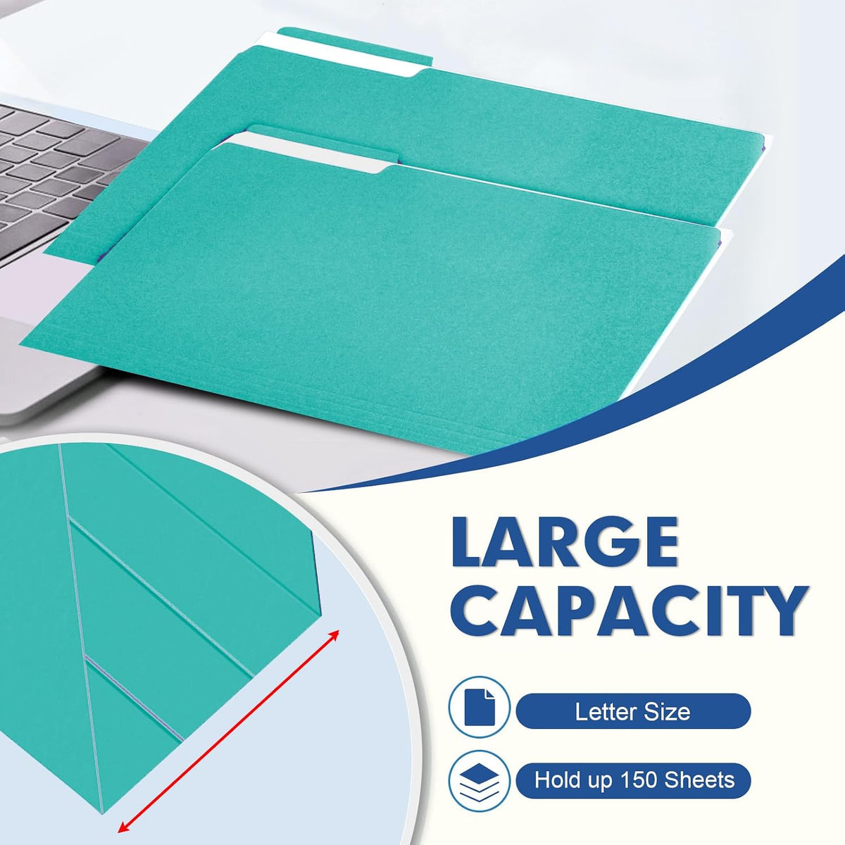 PANDRI Colored File Folders, 120 Pack 1/3 Cut Tab File Folder, Aqua