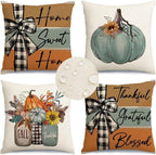 RABUSOFA Fall Pillow Covers 16x16 Aqua Pumpkin Fall Decorations for Home