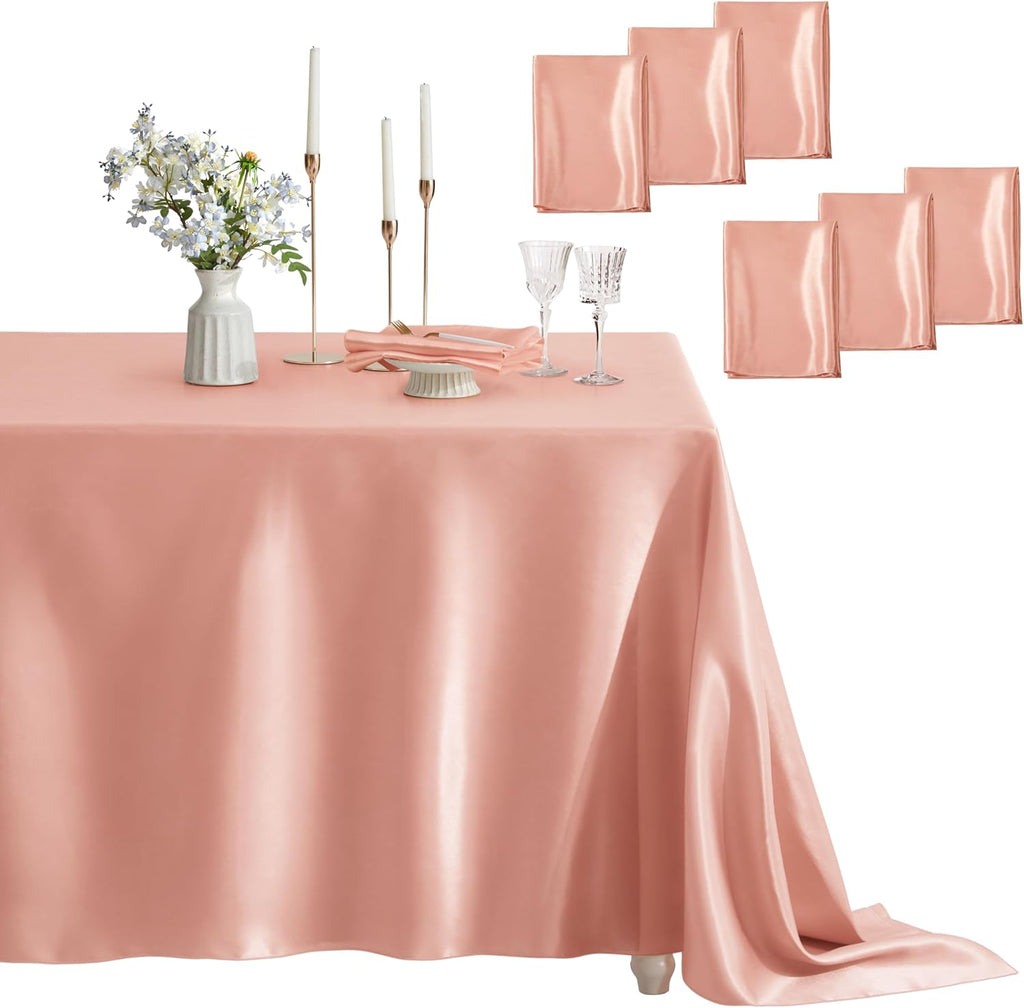 6 Pack Satin Table Cover Rectangle, Light Blue, 60 x 84 Inches