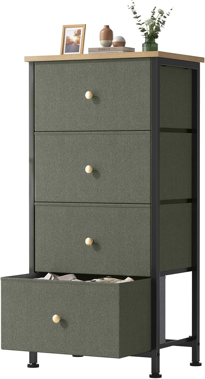 Sweetcrispy Dresser for Bedroom, 4 Drawer Storage Cabinet, Tall Nightstand