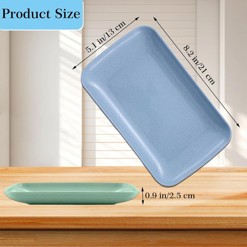 8.3 Inch Rectangular Dinner Plates Set of 4, Wheat Straw Appetizer Plates Unbreakable, Reusable Small Serving Plates Platters for Eating Salad, Pasta, Dessert, Sushi, Cake (Assorted Colors)
