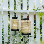 14in Lanterns Decorative for Home Decor- Decorative Candle Lanterns w/ LED Candles- Boho Rattan Woven Hanging Black Lanterns Decor for Indoor, Outdoor, Patio & Porch, Tabletop, Fireplace & Mantle