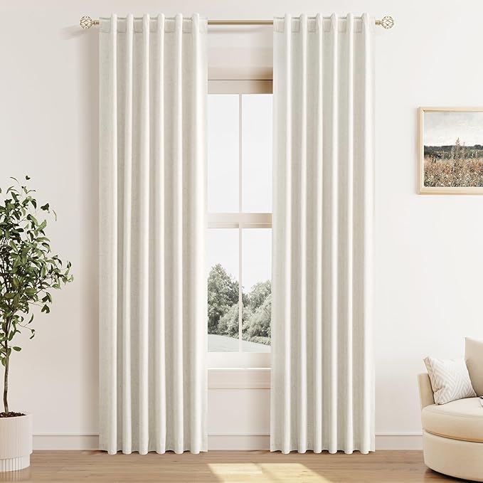 Guken Cream 100% Blackout Cream Linen Curtains 52 Inch Wide by 82 Inch 2 Panels by Guken