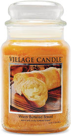 Village Candle Warm Buttered Bread Large Glass Apothecary Jar, Scented Candle, 21.25 oz., Brown
