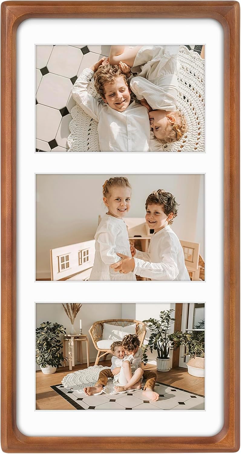 Golden State Art 4x6 Collage Picture Frame,Solid Wood & Real Glass,3 Photos