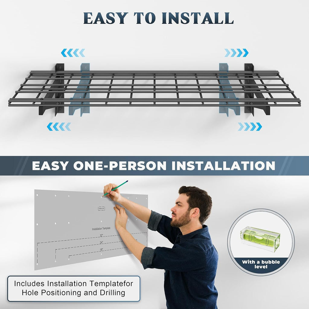 4 Pack Wall Mounted Garage Shelving, 1x4ft, 1400lbs Integrated Grid