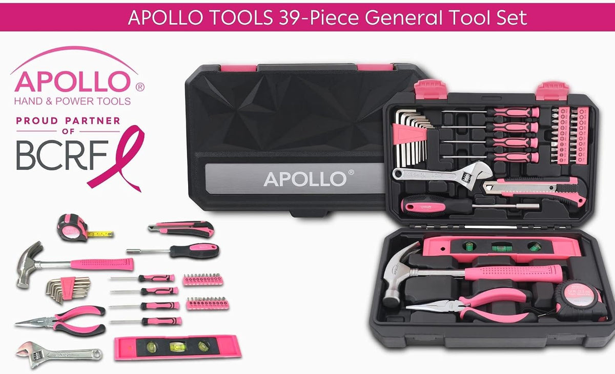 Apollo Tools 39 Piece General Household Tool Set, Pink DT9711P