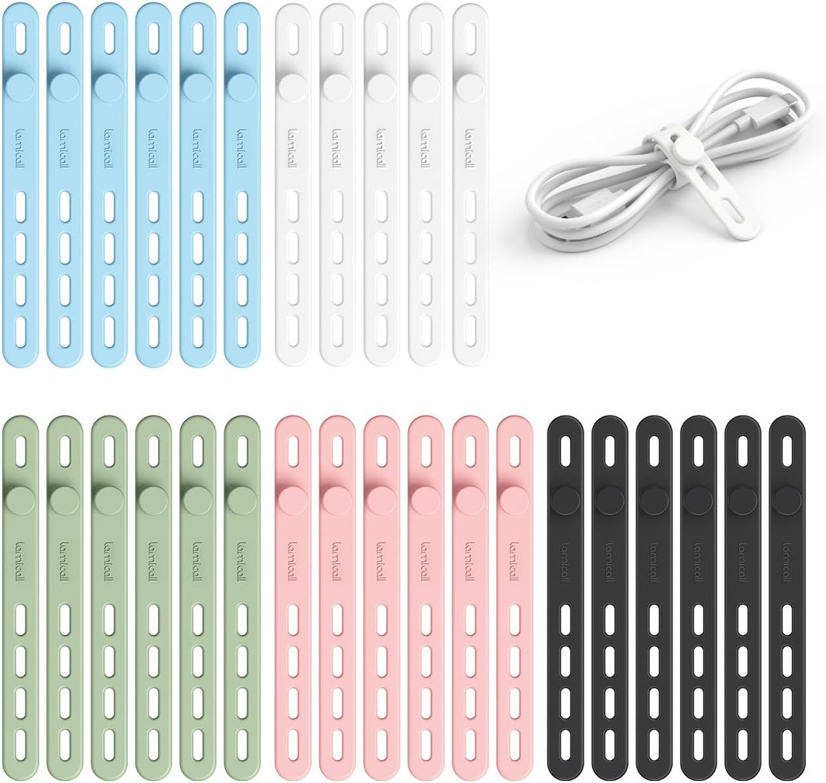 Lamicall 20 Pack Silicone Cable Ties, Reusable Cord Organizer Straps
