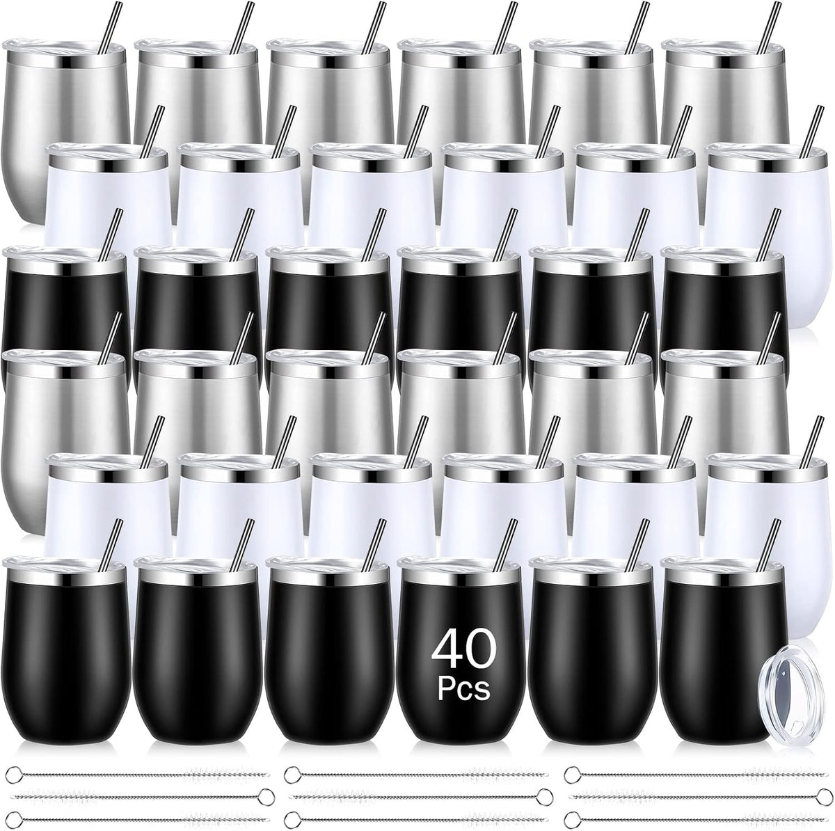 Sieral 40 Pack Insulated Wine Tumblers Bulk 12oz, Dark Color