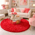 Red Round Circle Rug 6Ft for Bedroom, Large Fluffy Shag Area Rugs for Kids Room - Image 3