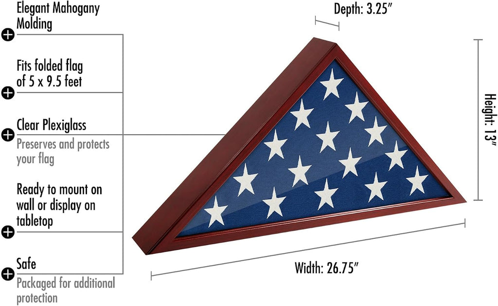 Americanflat Large Flag Display Case for Folded 5x9.5' Burial Flags - Engineered Wood Display Box for Wall or Tabletop - Silhouette Collection - Mahogany