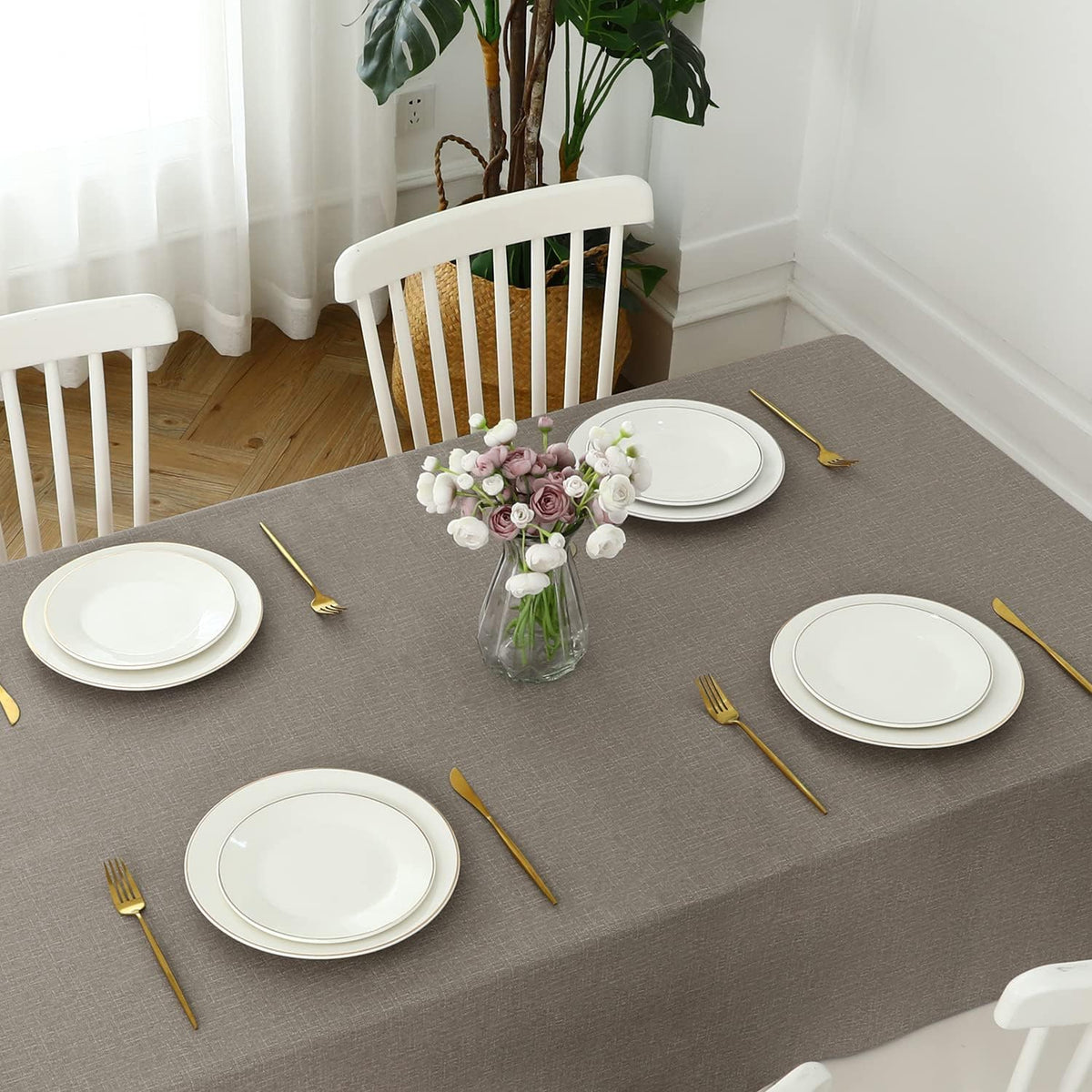 Romanstile Waterproof Vinyl Tablecloth Rectangle, 60 x 102 Inch, Brown