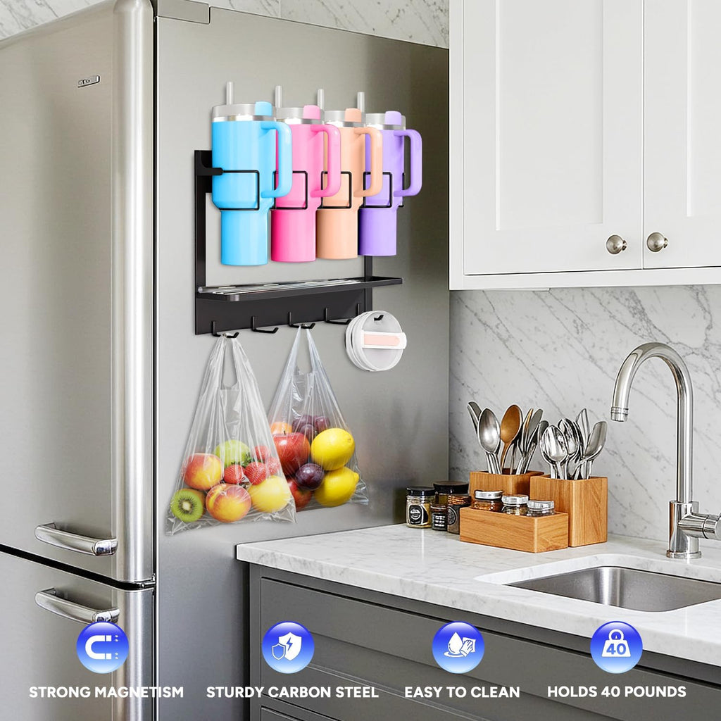 Water Bottle Organizer for Stanley Cup Accessories 20/30/40 oz, Fridge Magnetic and Wall Mount Tumbler Holder Organizer, Kitchen Water Bottle Storage Rack (Black)