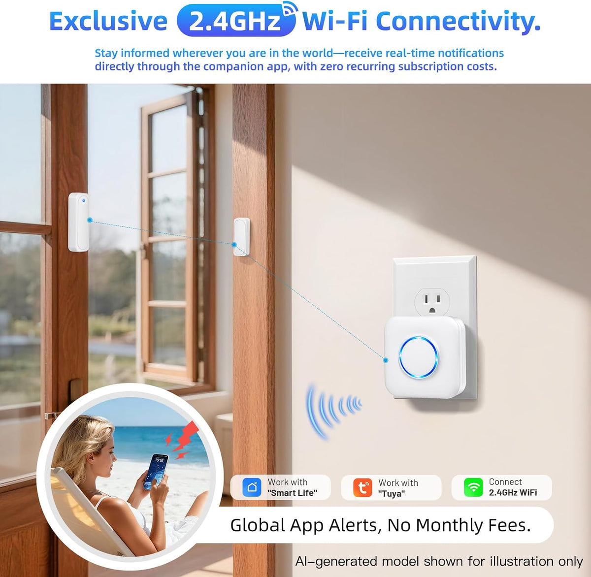 WiFi Door Sensor Chime, Smart Door Open Alert Window Sensor