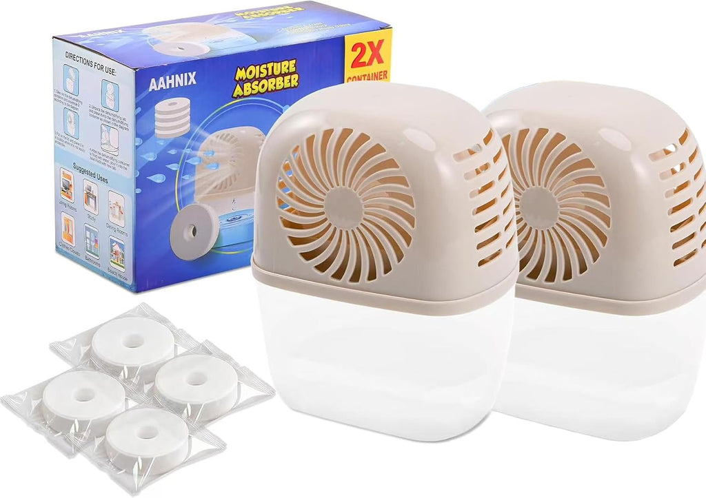 Pack of 2 Dehumidifiers Devices with 4 Pack Moisture Absorber Refills Tablets, 15.9oz- 7"H × 5.5"W Mini Dehumidifier,Bathroom Moisture Absorber – Prevents Excess Moisture And Fragrance Free