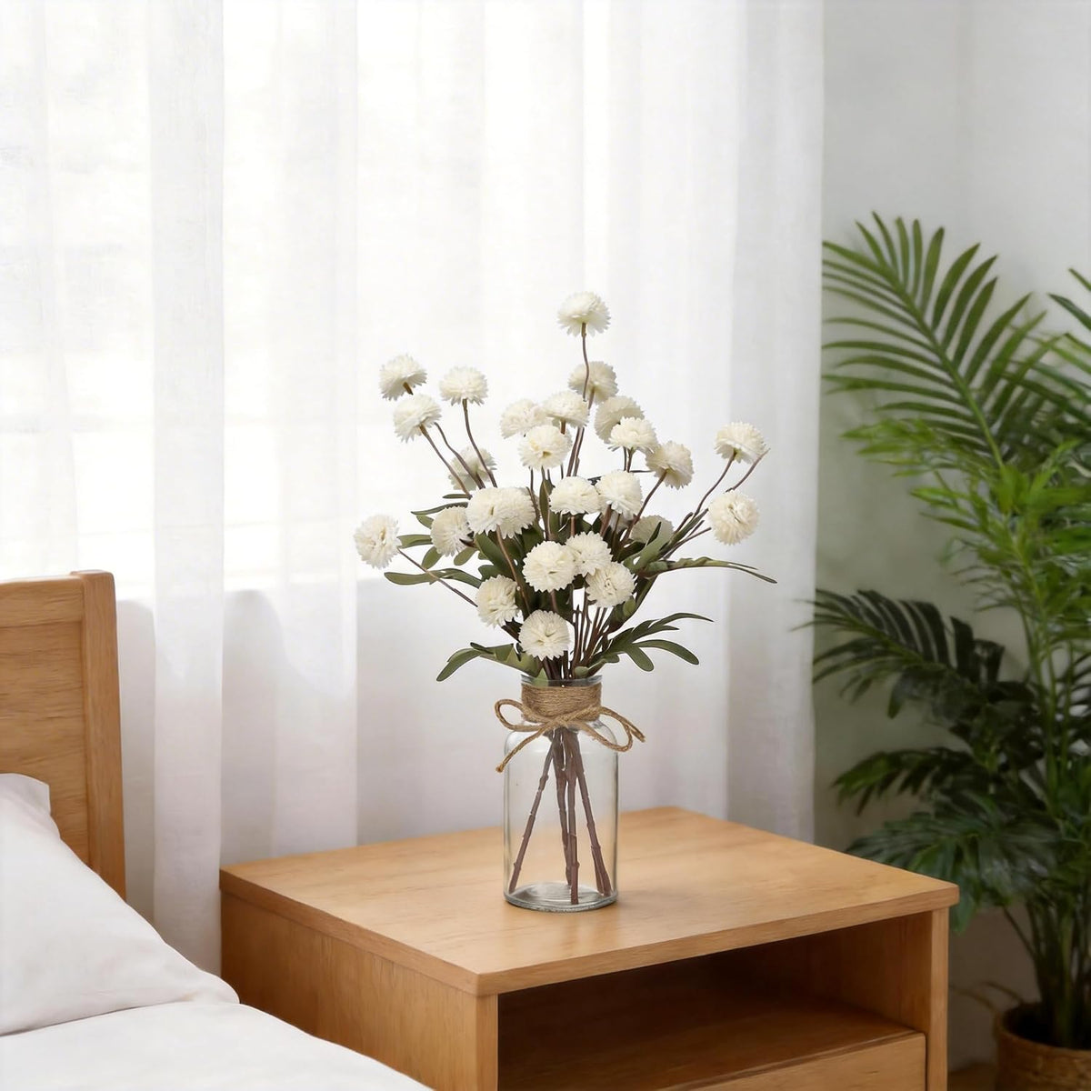 6PCS Mums Artificial Flowers with Vase - Small Silk Fake Flowers Suitable for Vase Bedroom Dining Room Living Rooms Decor Home Table Decor