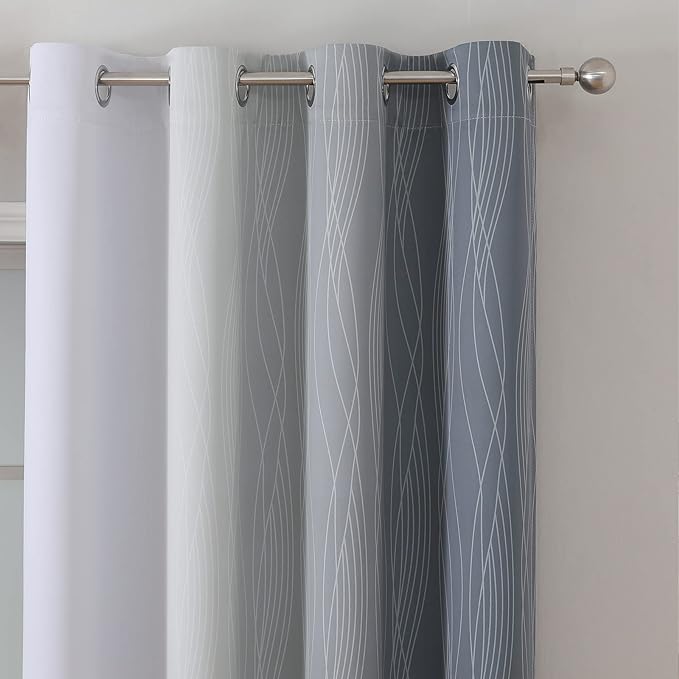 Estelar Textiler Grey and Greyish White Gradient Blackout Curtains 102 Inches - Image 4