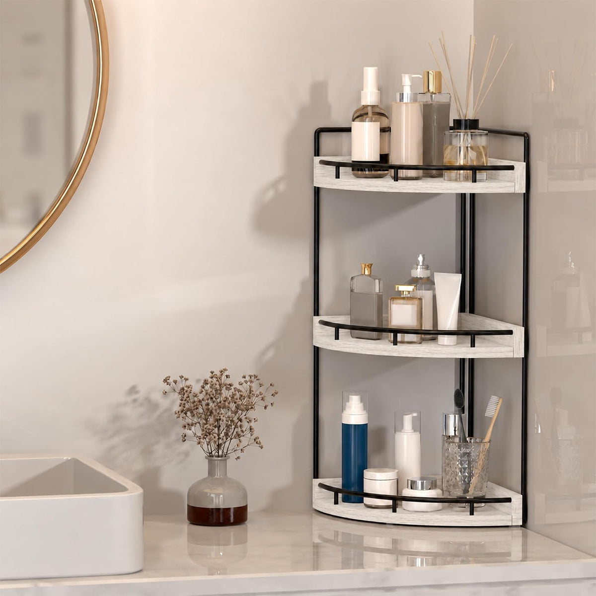 Dorhors Corner Bathroom Organizer Countertop,Vanity Counter Storage Shelf