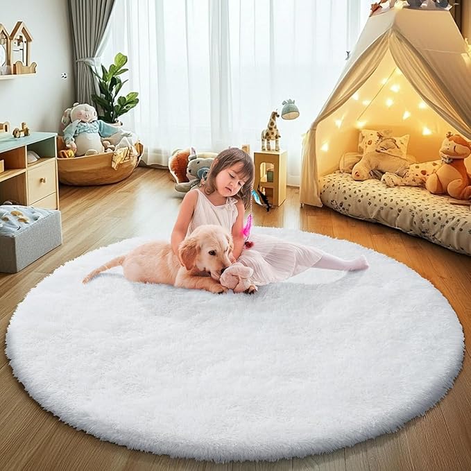 yulidayang White Fluffy Round Area Rugs by yulidayang