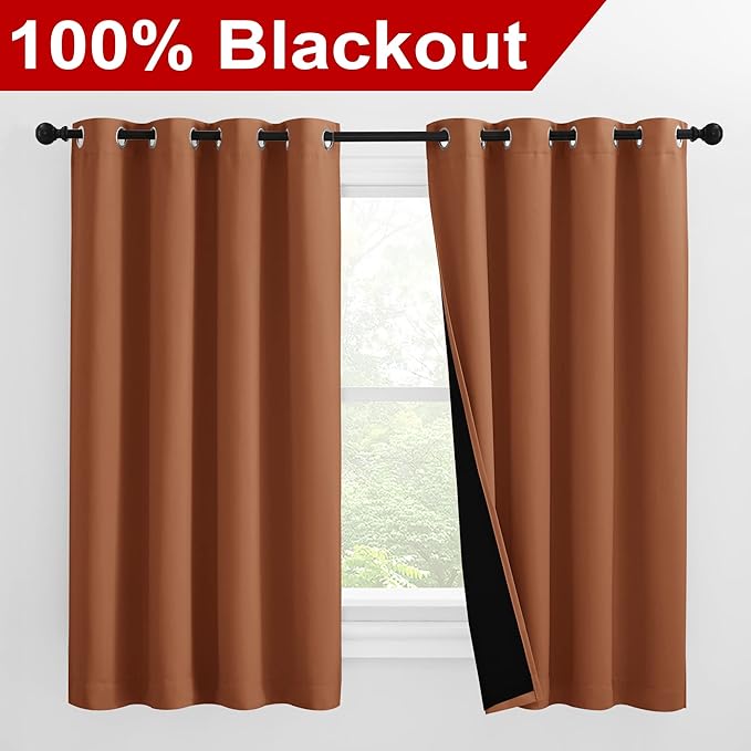 NICETOWN 100% Blackout Curtains 57 inches Long, Double-Deck Completely Blackout - Image 2