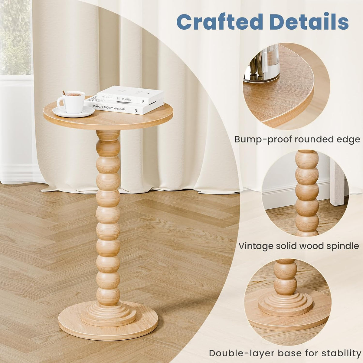 DUMOS Round Side Table, End Table, Nightstand for Bedroom Living Room