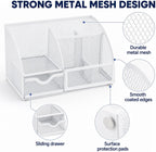 Exerz Desk Organizer 7 Compartments Metal Mesh Pen Holder Caddy White
