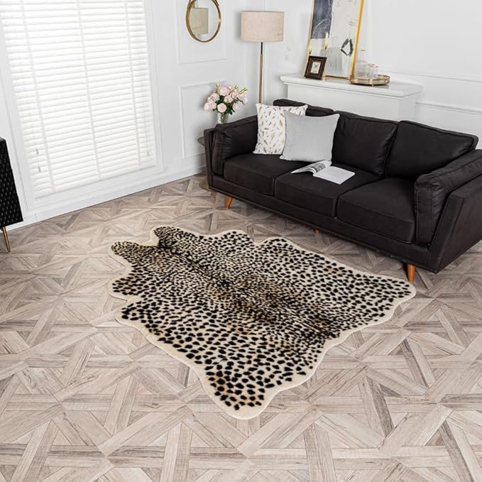 Leopard Area Rug Animals Printed Hide Mats Faux Fur Cowhide Skin Carpet - Image 2